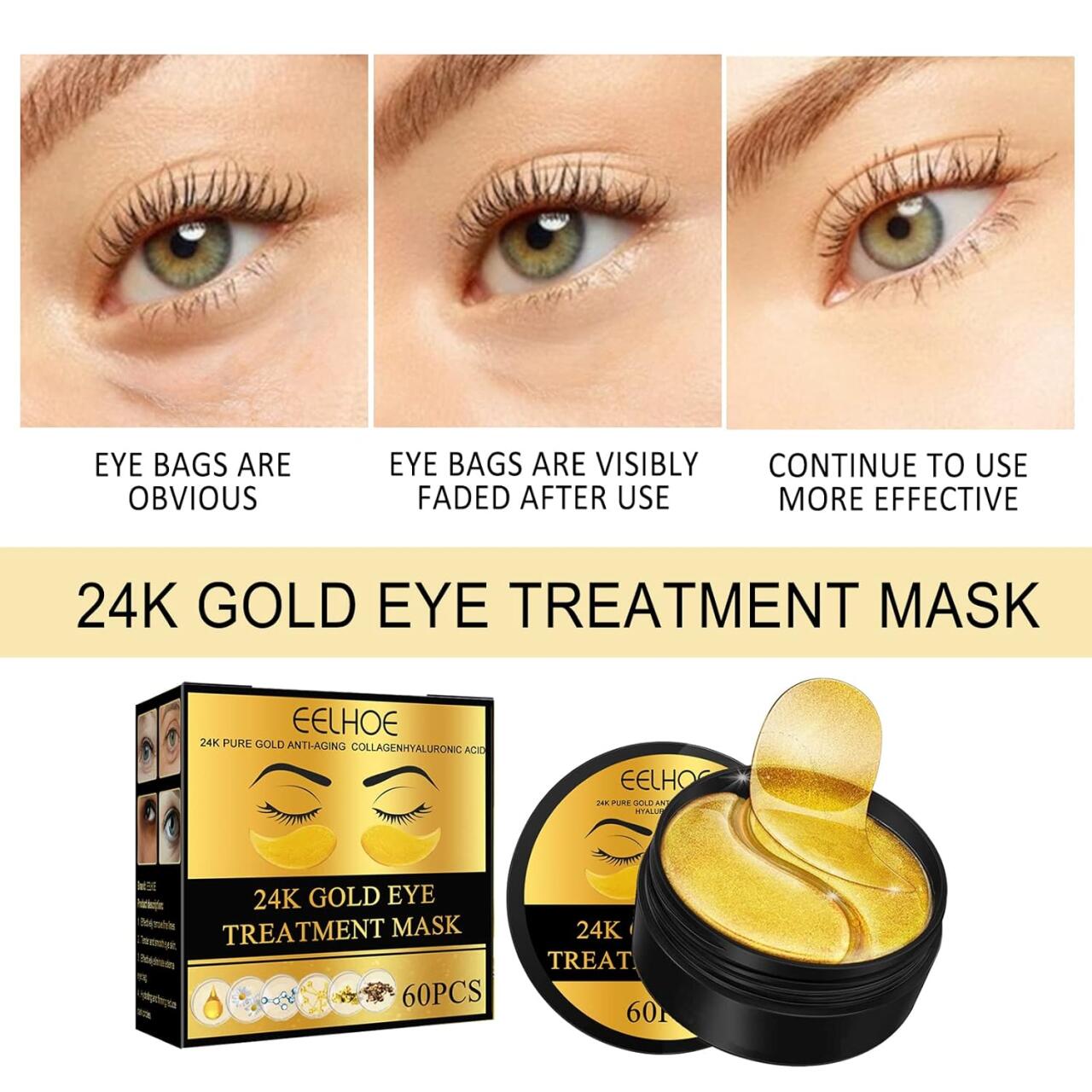 Patches de Olhos com Ouro 24K EELHOE – 60 Unidades