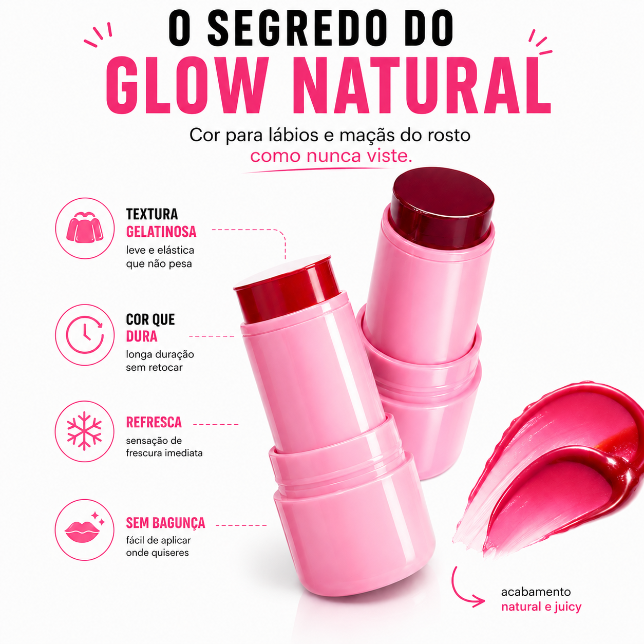 Stick Jelly 2 em 1 para Lábios e Rosto – Blush Iluminador com Efeito Contorno Natural