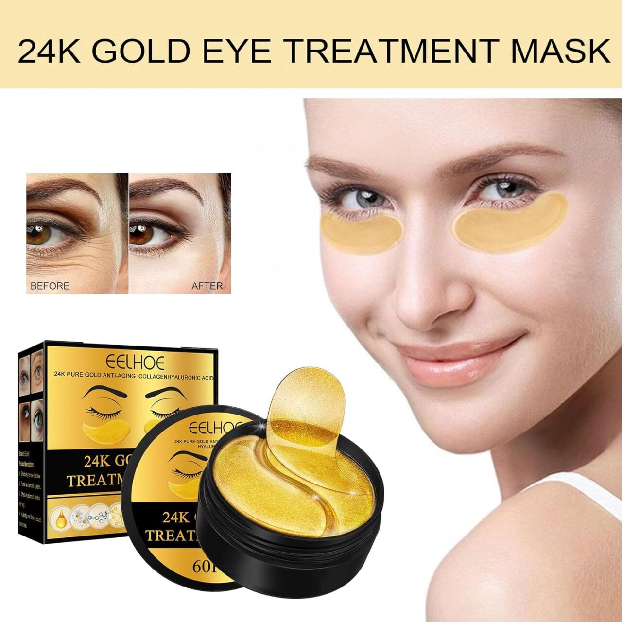 Patches de Olhos com Ouro 24K EELHOE – 60 Unidades