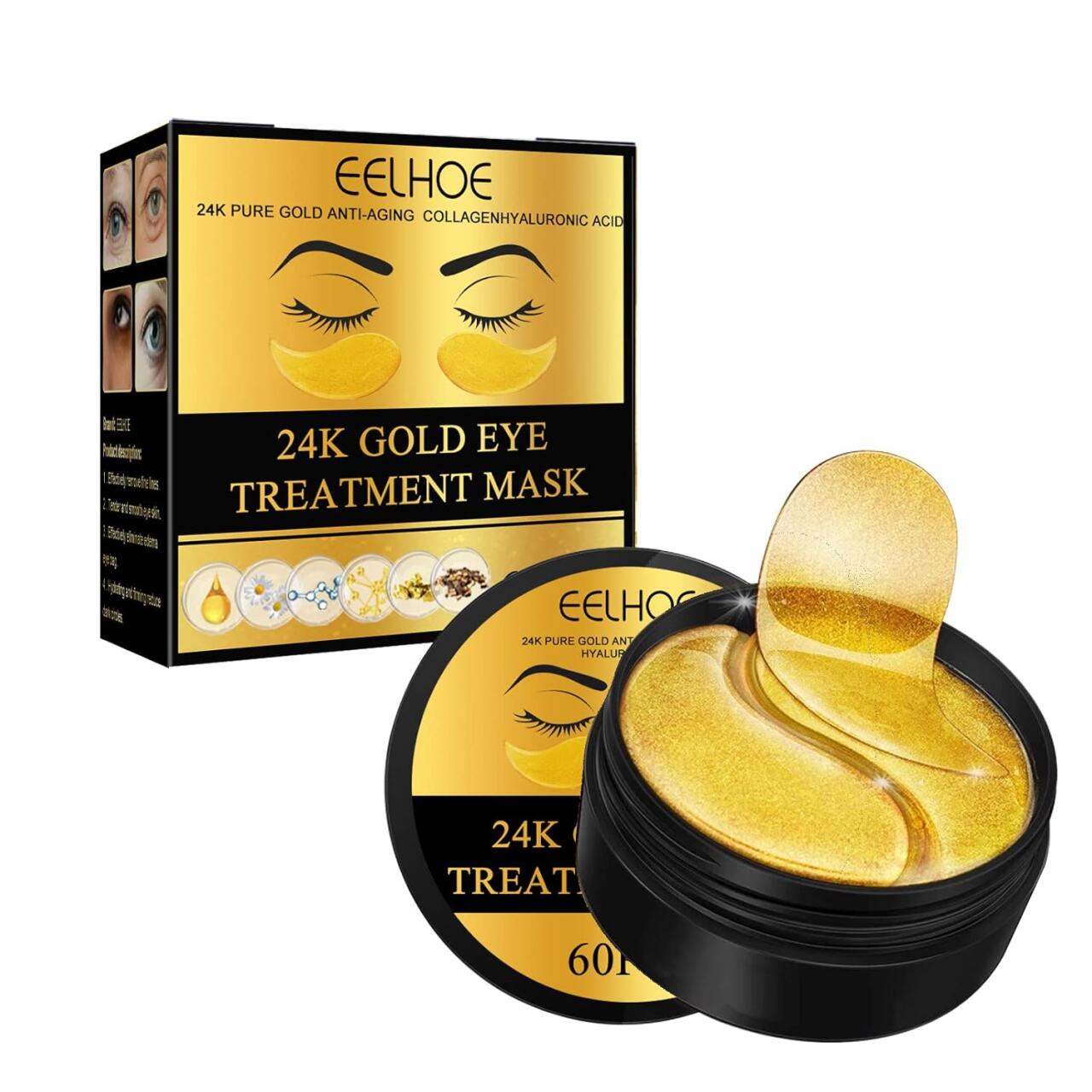 Patches de Olhos com Ouro 24K EELHOE – 60 Unidades