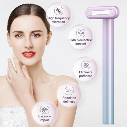 Massajador Facial 4 em 1 com Luz LED Vermelha – Pele Radiante e Rejuvenescida