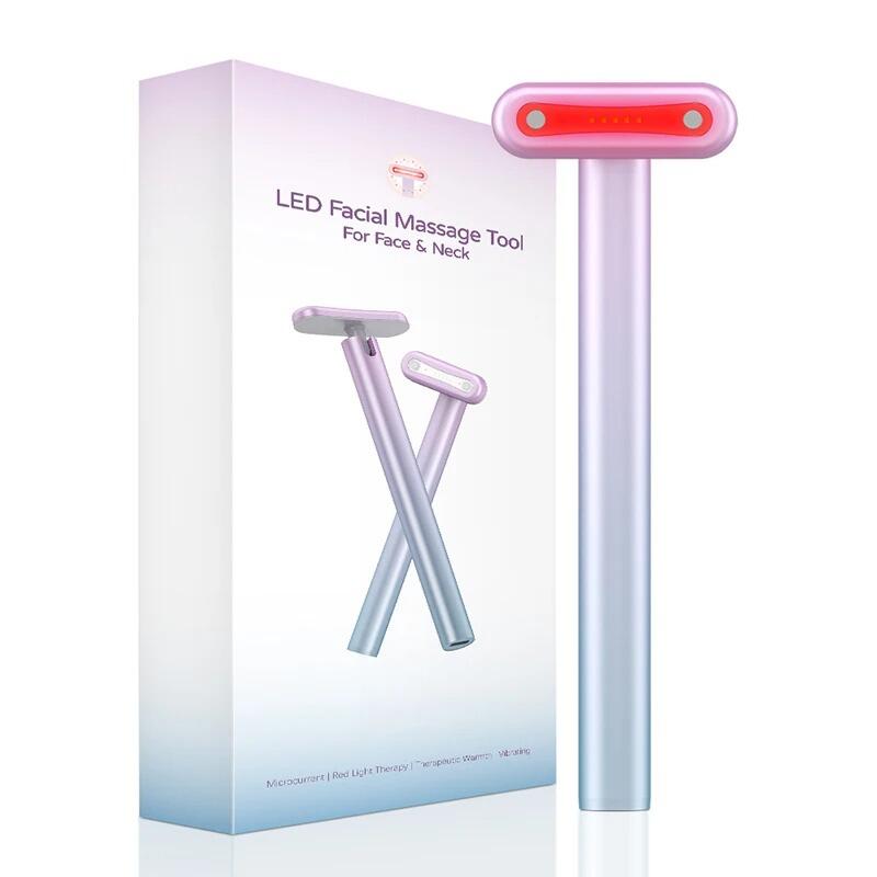 Massajador Facial 4 em 1 com Luz LED Vermelha – Pele Radiante e Rejuvenescida